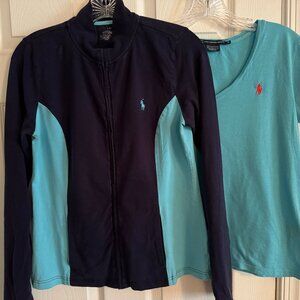 Ralph Lauren Athleisure Zip Jacket & matching Navy Blue & Turquoise Tshirt M Set